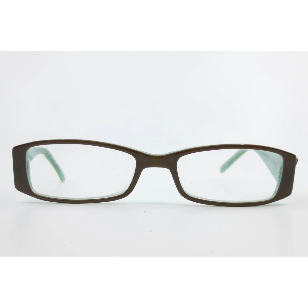 J02 BR Eyeglass Frames Brown Teal Green Rectangle Full Rim 50-17-135 37085